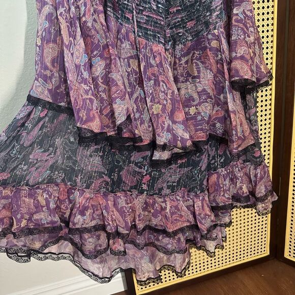 NWT Rococo Sand Purple & Black Metallic Paisley Tiered Maxi Dress Sz XL - Picture 9 of 12